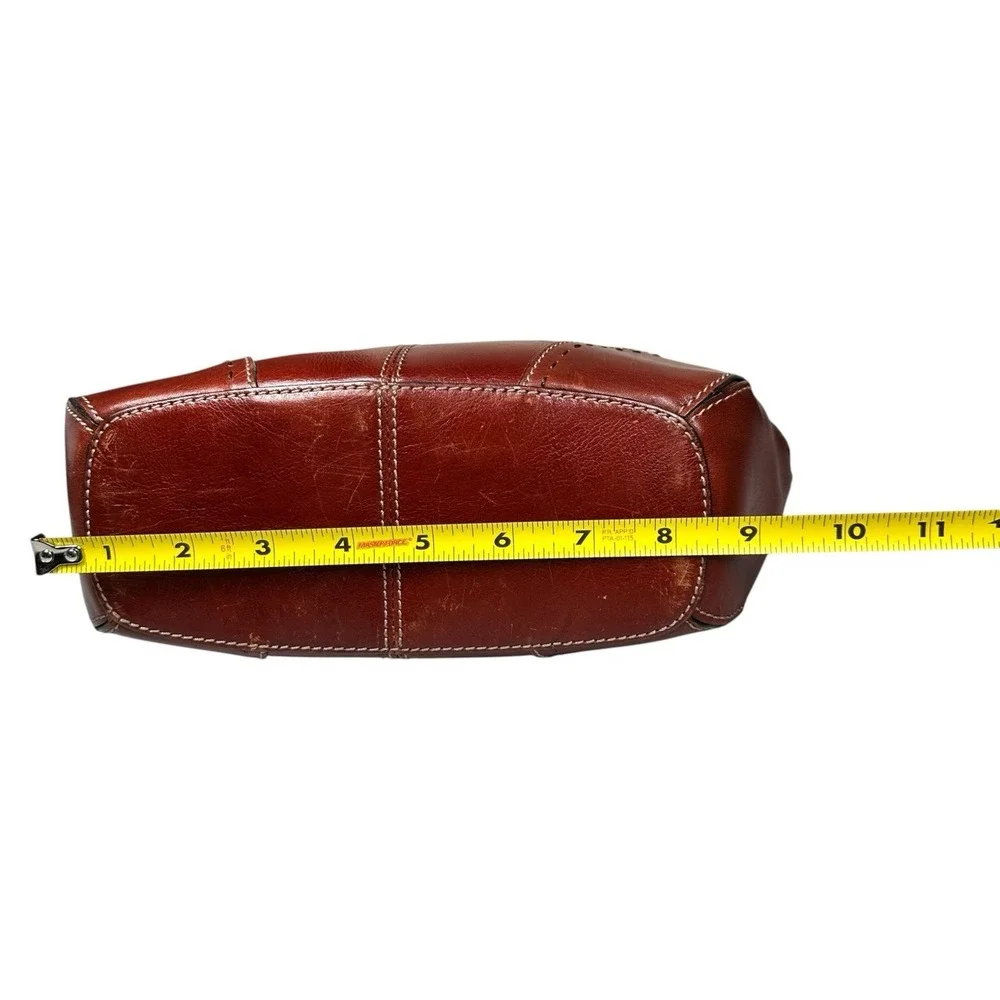 Vintage Fossil Cognac Leather Satchel Double Handle Bag Classic Y2K Key Charm - Picture 10 of 15